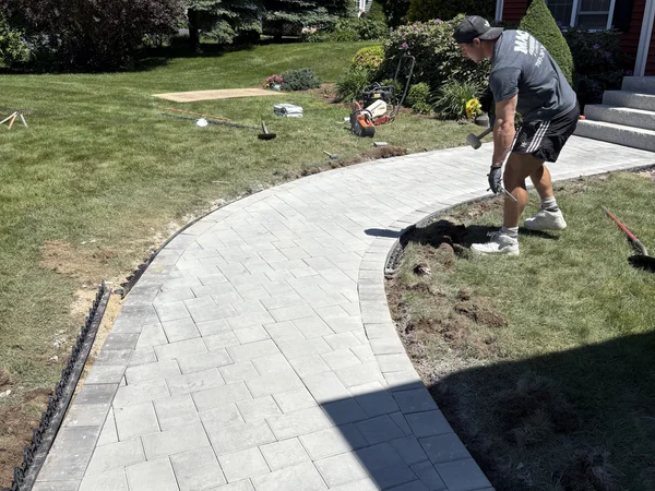 Beautiful paver walkway installation by MAC Excavation & Landscape in South Shore MA
