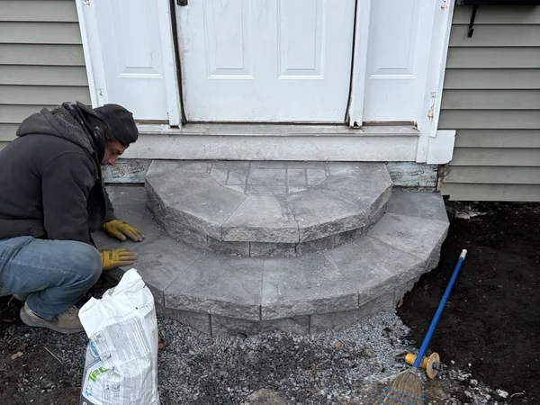 Quality stone steps and stair installation by MAC Excavation & Landscape in South Shore MA